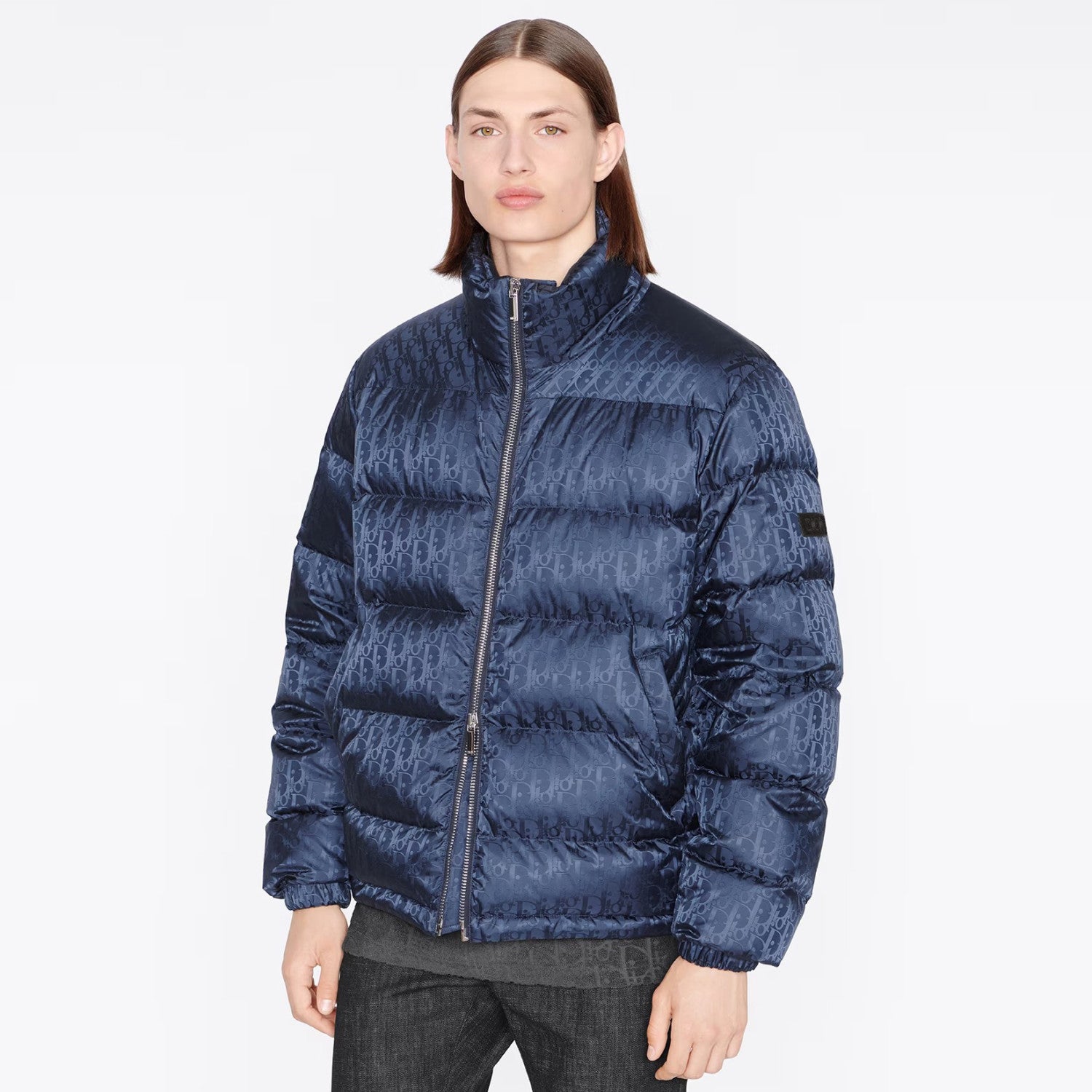 Dior Men's Winter Solid Color Logo Full Print Zipper Collar Down Long Sleeve Puffer Down Jacket #73421