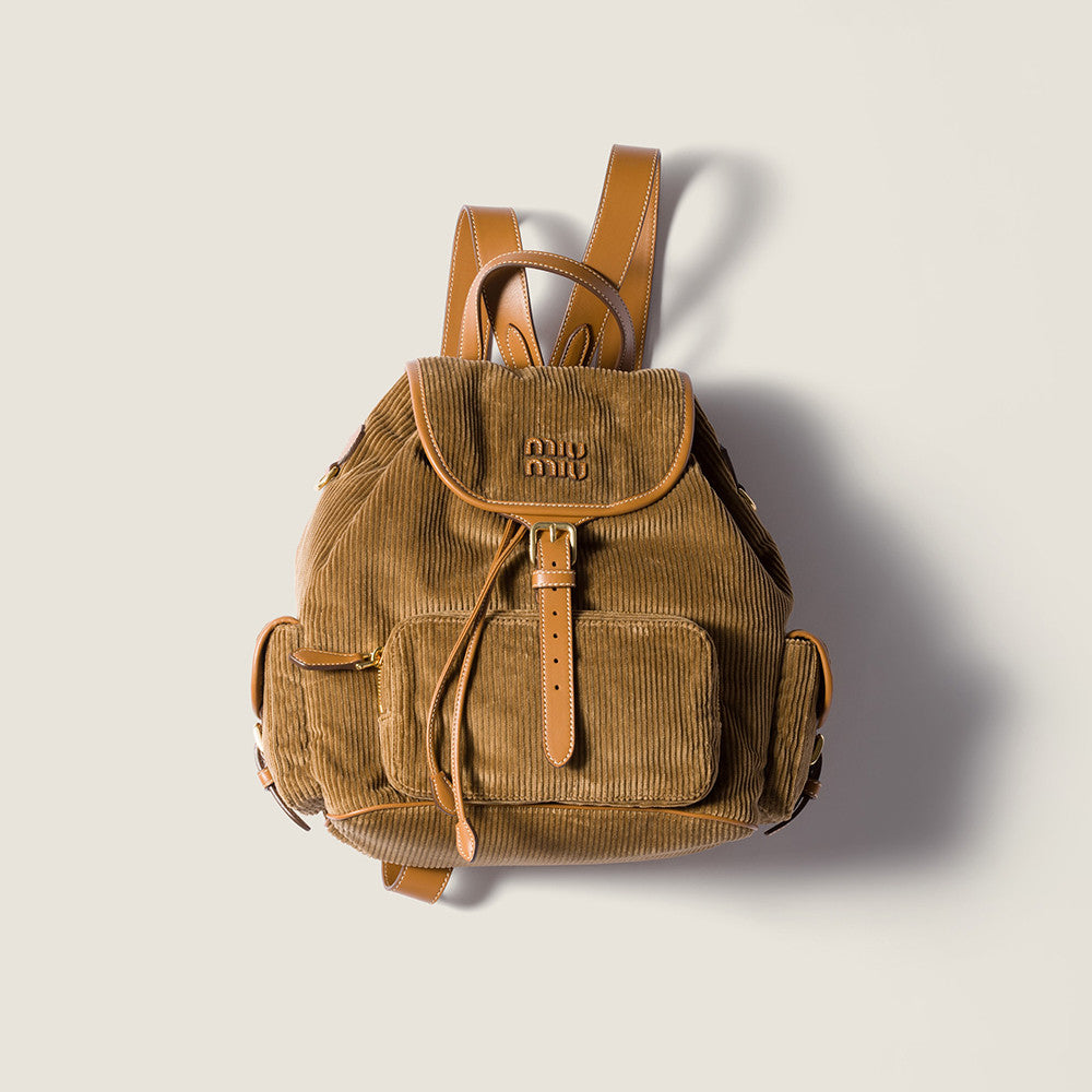 MiuMiu Large Cinnamon Corduroy Backpack #334155
