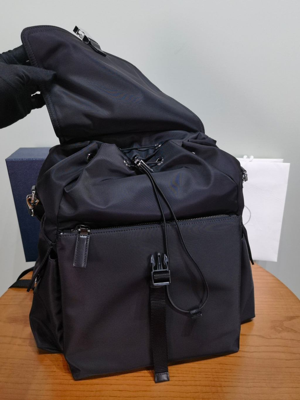 PRADA Black Prada Explore Re-nylon And Leather Backpack #378298