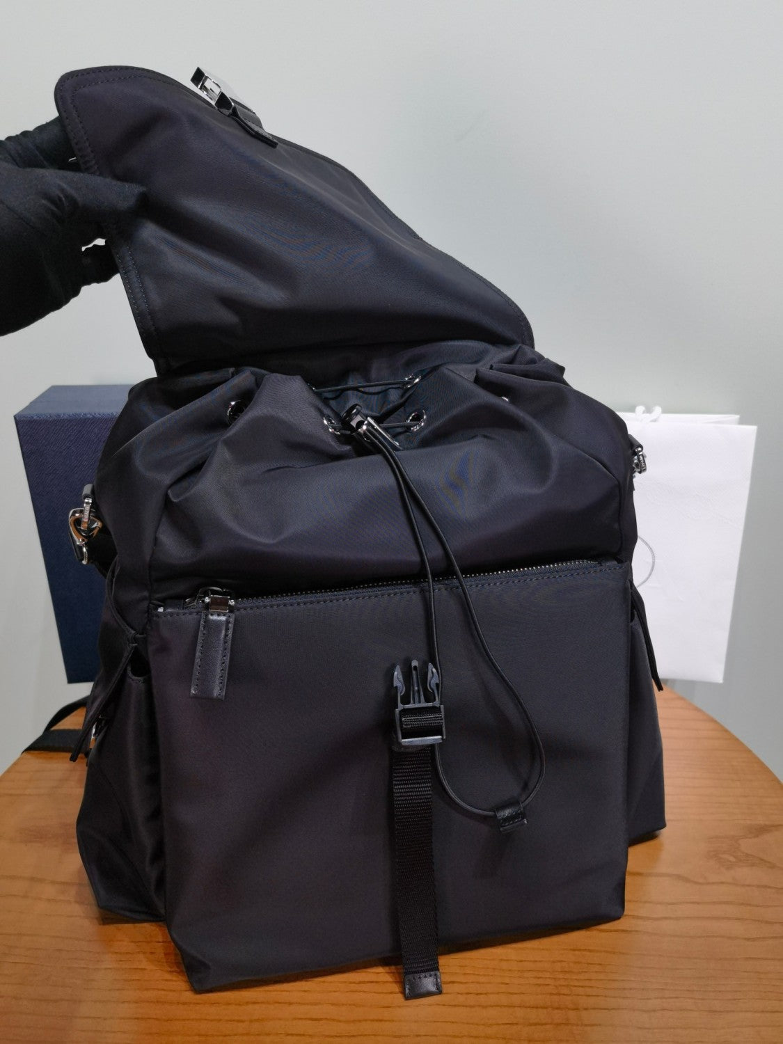 PRADA Black Prada Explore Re-nylon And Leather Backpack #378298