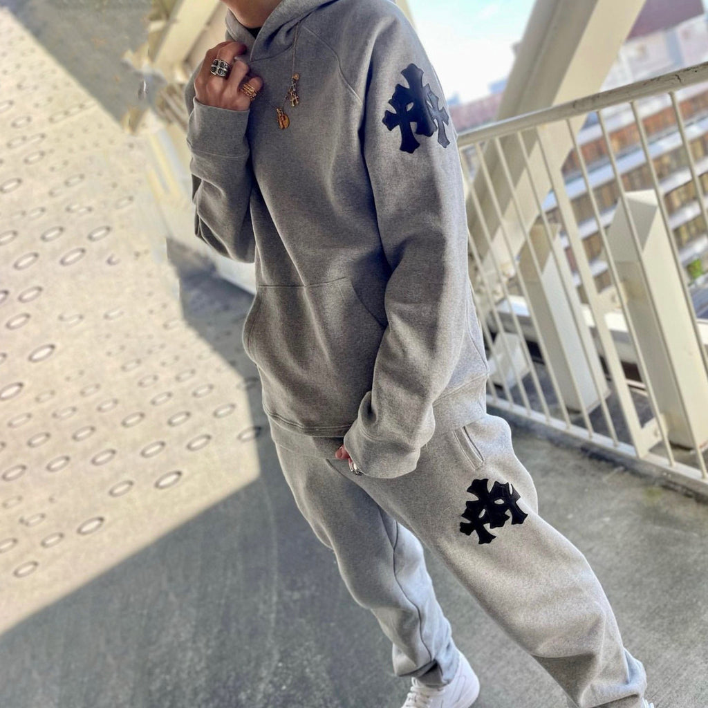 Chrome Hearts Hooded Sweatshirt Pullover Sweatpants Set Suit Grey #96679