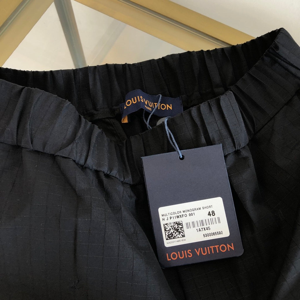 Louis Vuitton Men's Spring and Fall Black Dark Logo Print Elastic Waist Cotton Pants #72427