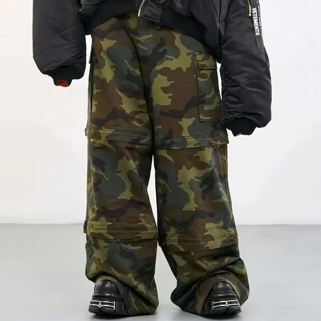 Vetements Men's Camouflage Multi-Pocket Zipper Loose Cotton Long Work Pants Ngvp #7663