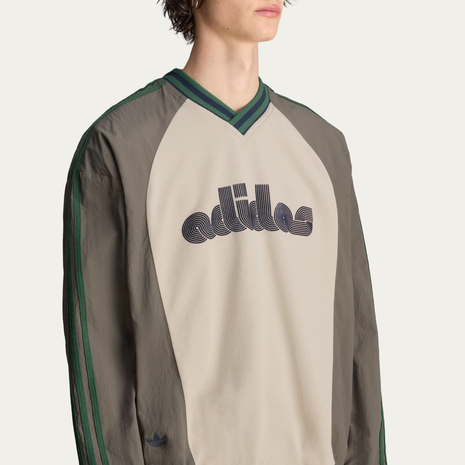 Adidas x Brain Dead Men's Spring/Summer Autumn Retro Color Contrasting Sports V-neck Hoodie Logo Long Sleeve Sweatshirt #81714