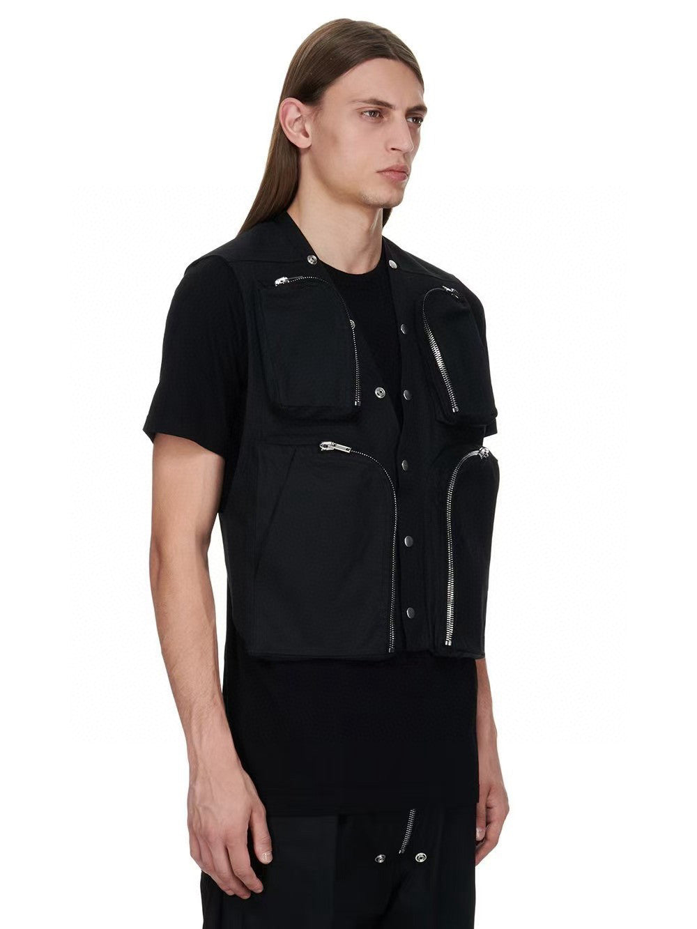 Rick Owens Men's Spring/Autumn Solid Colour V-Neck Backless Workwear Single-Breasted Vest Jacket #76954
