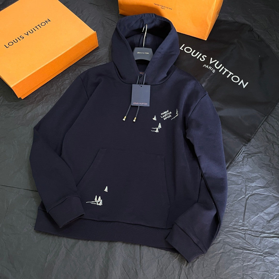 Louis Vuitton Men's Spring/Autumn Solid Color Casual Letter Embroidery Pattern Hooded Long Sleeve Sweatshirt #78239