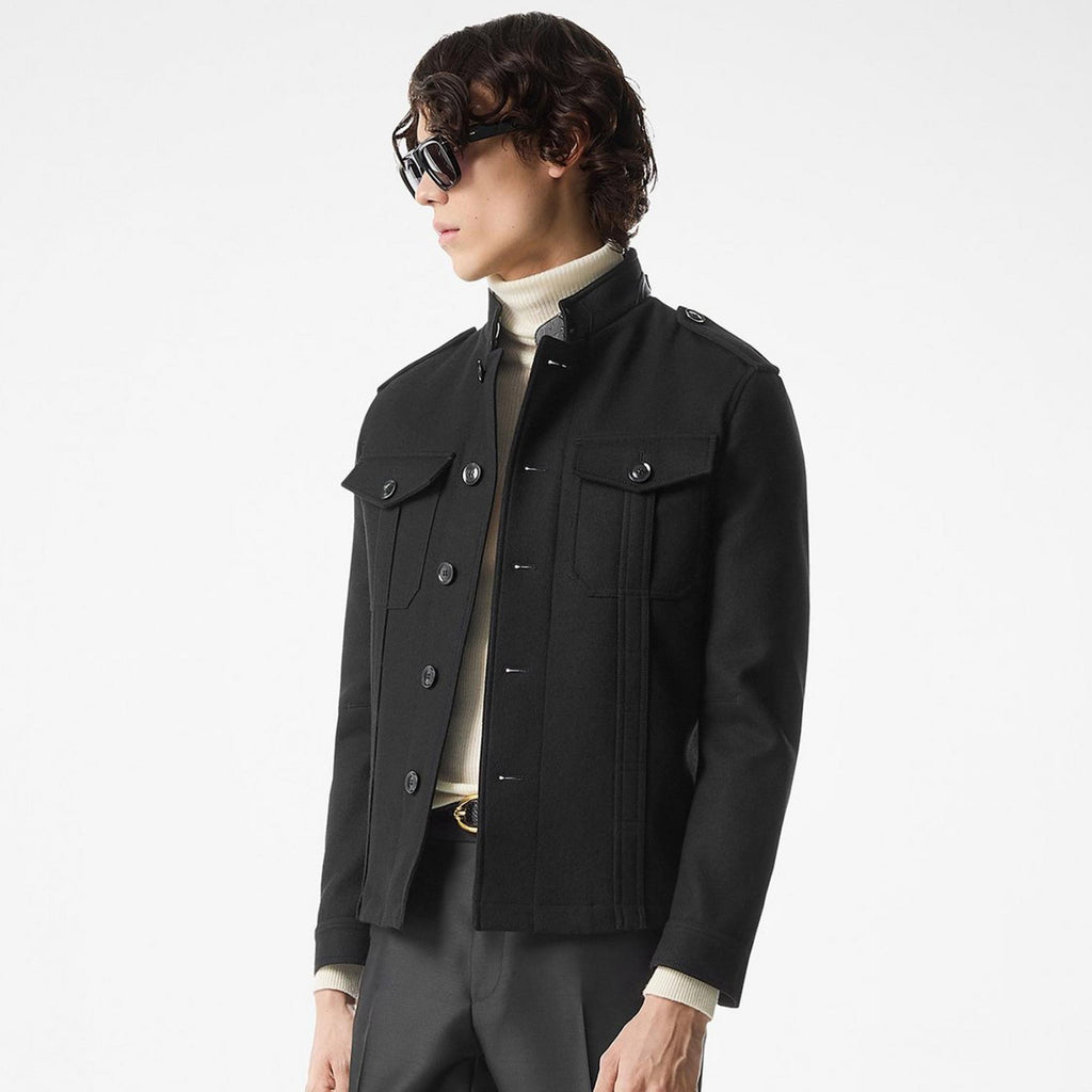 Tom Ford Men's Autumn and Winter Solid Color Standing Lapel Single Breasted Wool Long Sleeve Jacket #74378