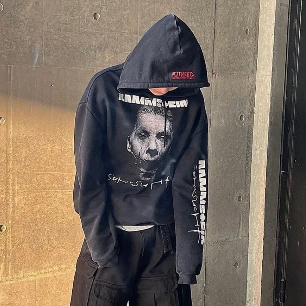 Vetements Men's Women's Spring And Autumn Punk Style Printed Loose Solid Color Hooded Sweatshirt Ngvp #303358