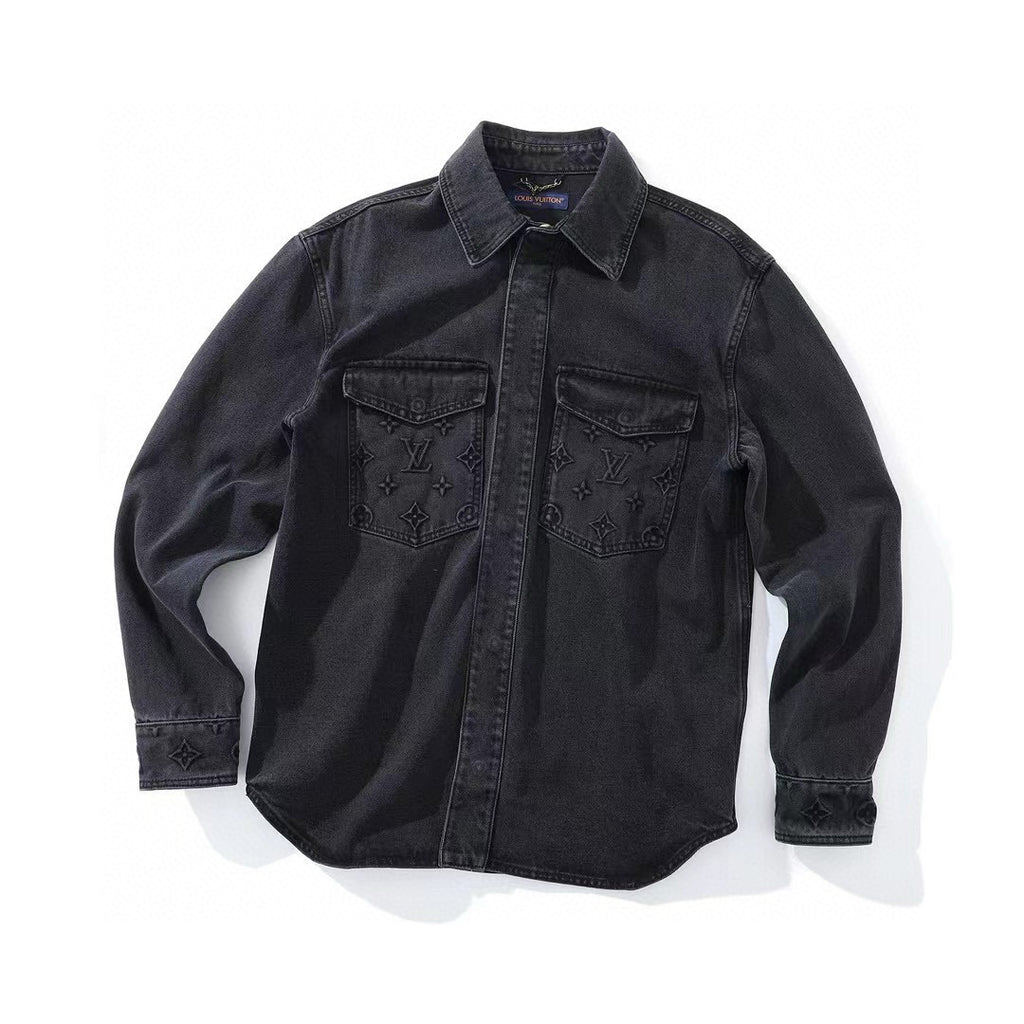 Louis Vuitton Men's Spring/autumn Fashion Casual Lapel Single Breasted Embossed Washed Denim Jacket #78387