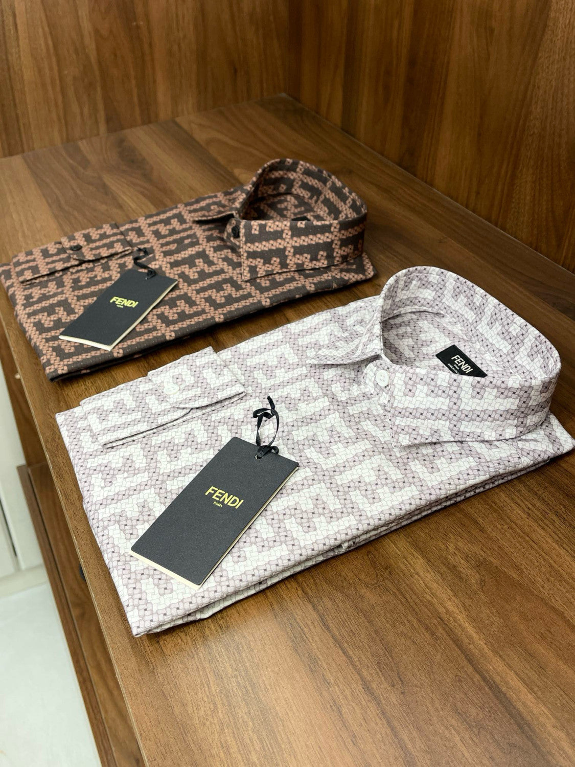 Fendi Men's Spring and Autumn Full Print Letter Print Lapel Single Breasted Long Sleeve Shirt #99179
