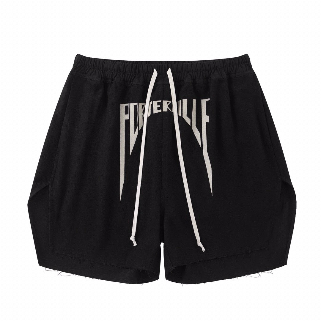 Rick Owens Men's Summer Logo Embroidery Black Washed Casual Cotton Loose Shorts Ngvp #9466