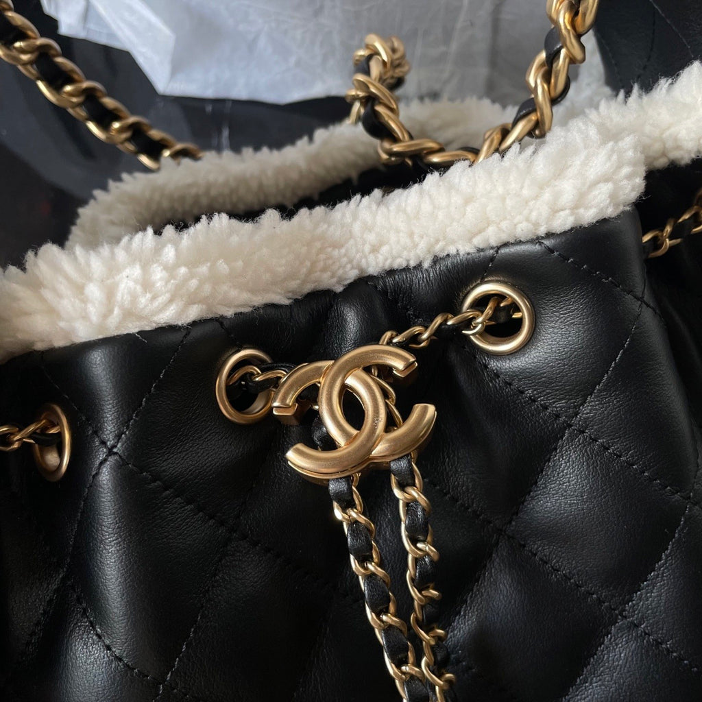 Chanel Women's Classic Winter Collection Leather Logo Drawstring Chain Handbag Shoulder Bag Bags AS5293-B22309-U4139 #78882