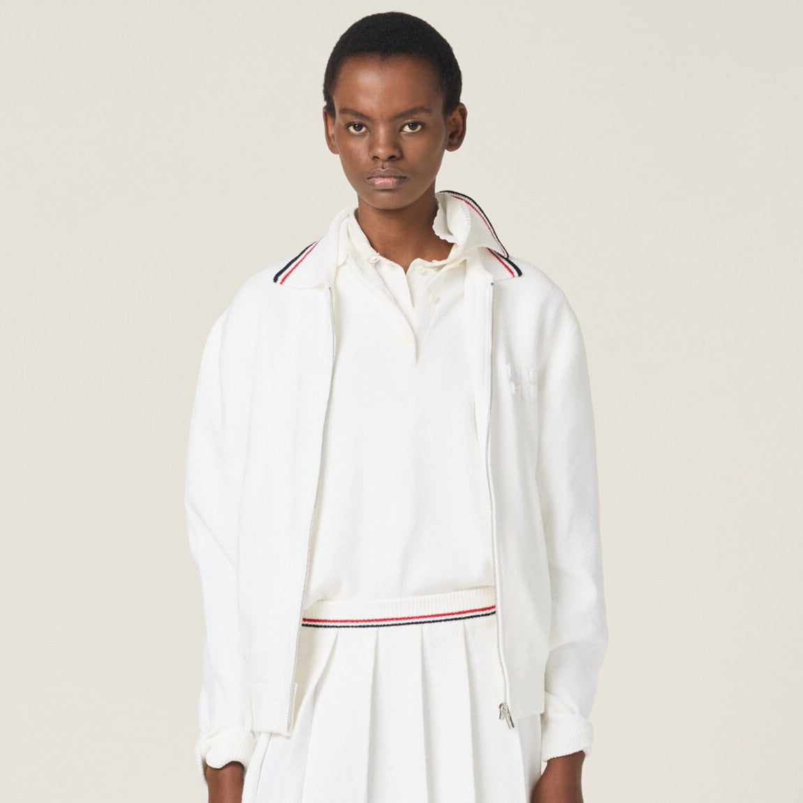 MiuMiu Women's Spring/Autumn Solid Color Zipper Loose Fit Cardigan Jacket #77848