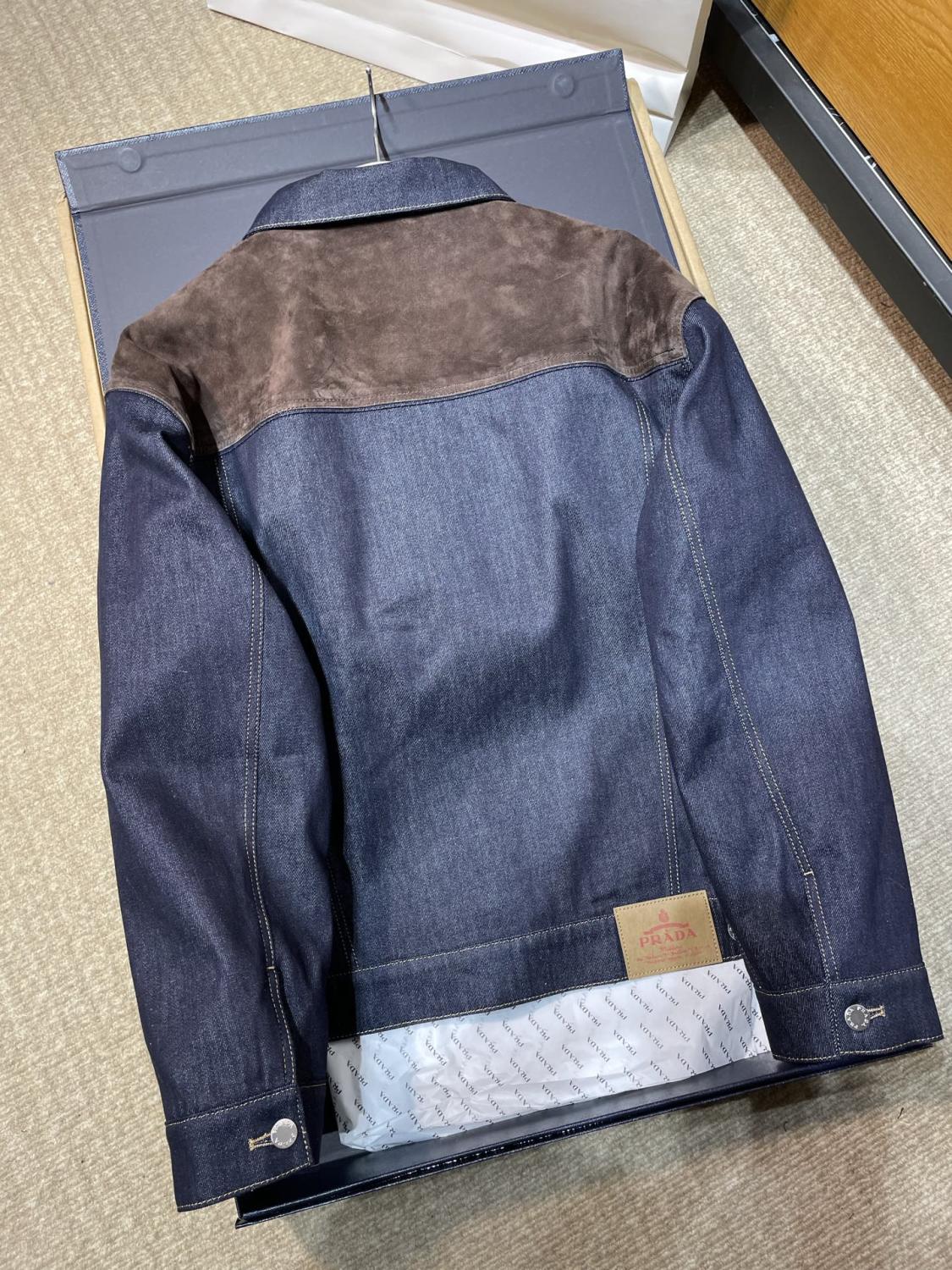 PRADA Navy Denim And Suede Blouson Jacket #334279