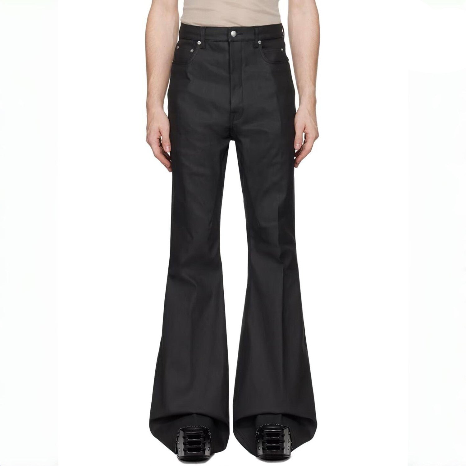 Rick Owens Men's High-street Solid Colour High-waisted Micro-large Denim Trousers Twill Cotton Spring And Autumn Versatile God Pants Ngvp #9827