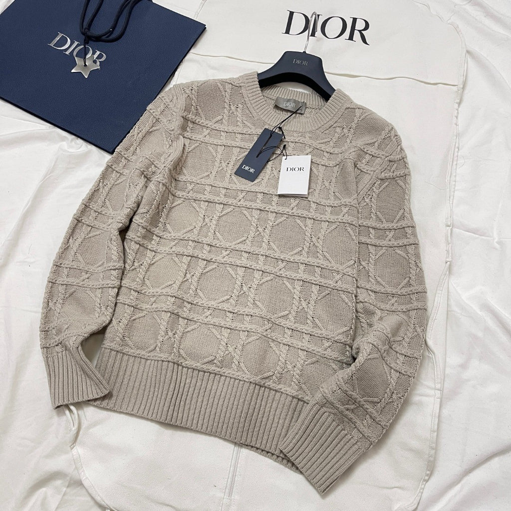 Dior Men's Spring and Autumn Solid Color Printed Ribbed Crew Neck Knit Sweater #75185