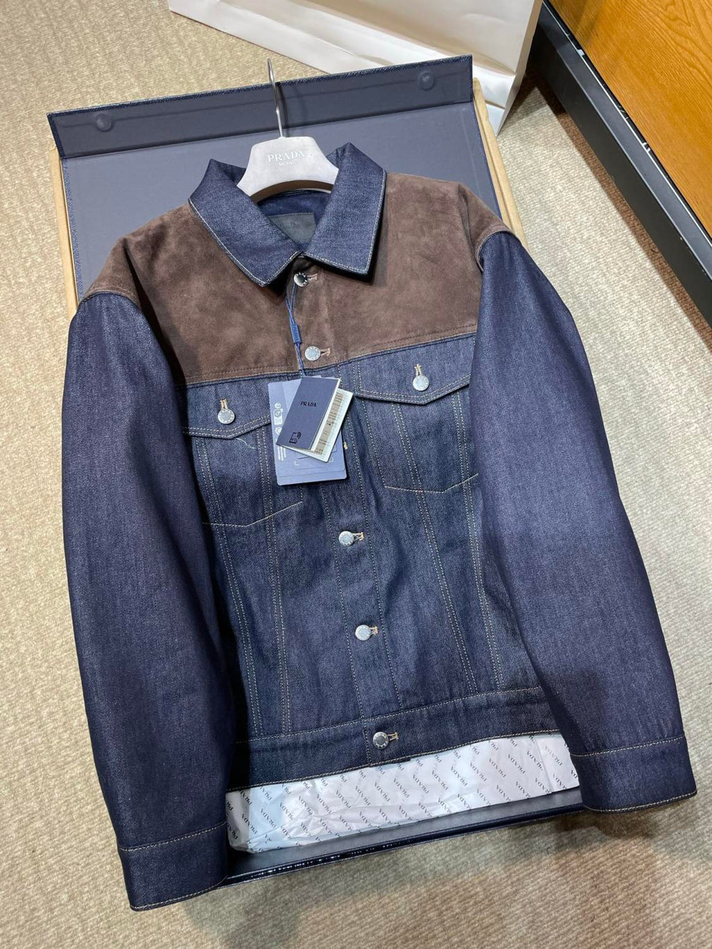 PRADA Navy Denim And Suede Blouson Jacket #334279