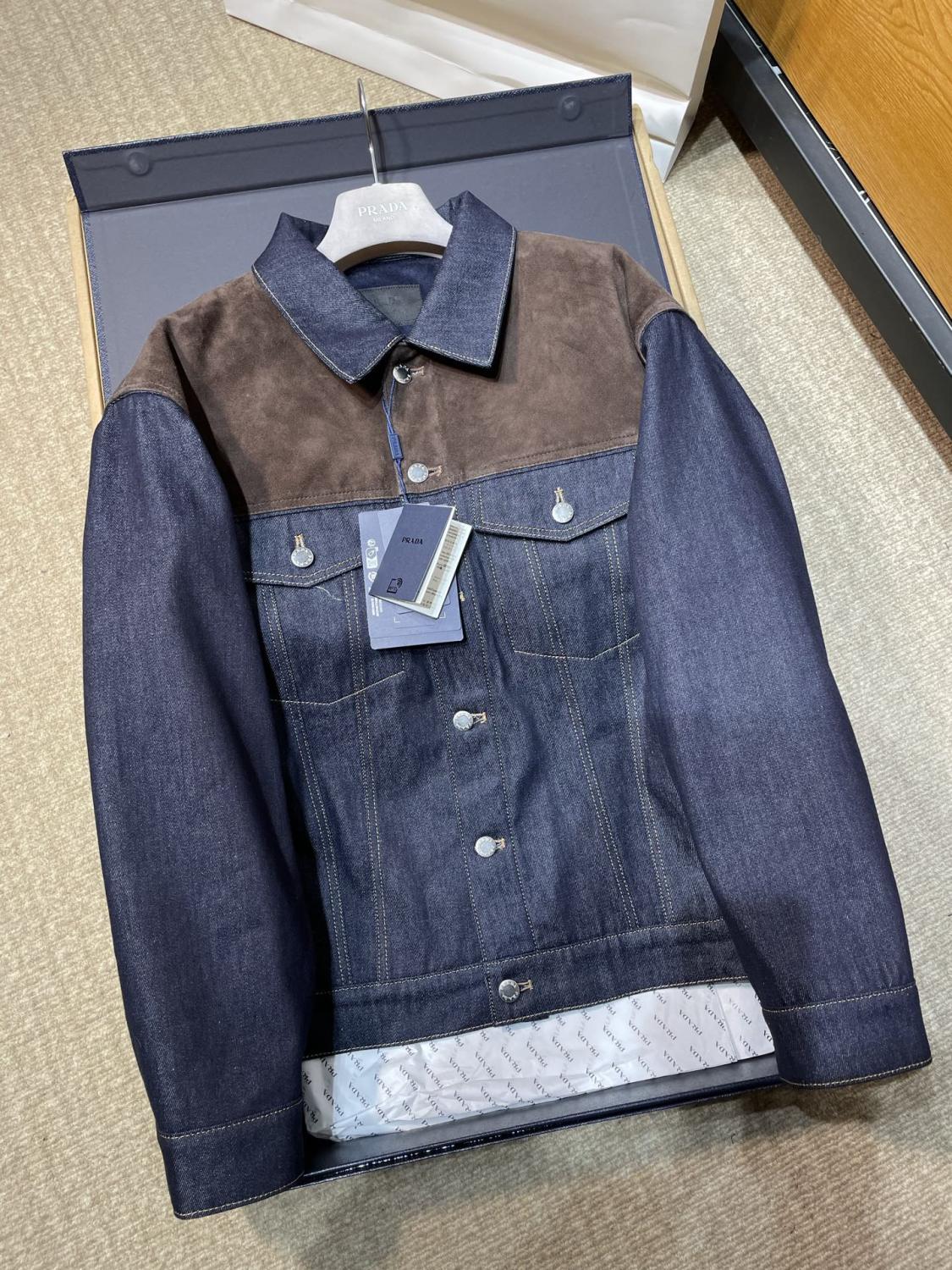 PRADA Navy Denim And Suede Blouson Jacket #334279