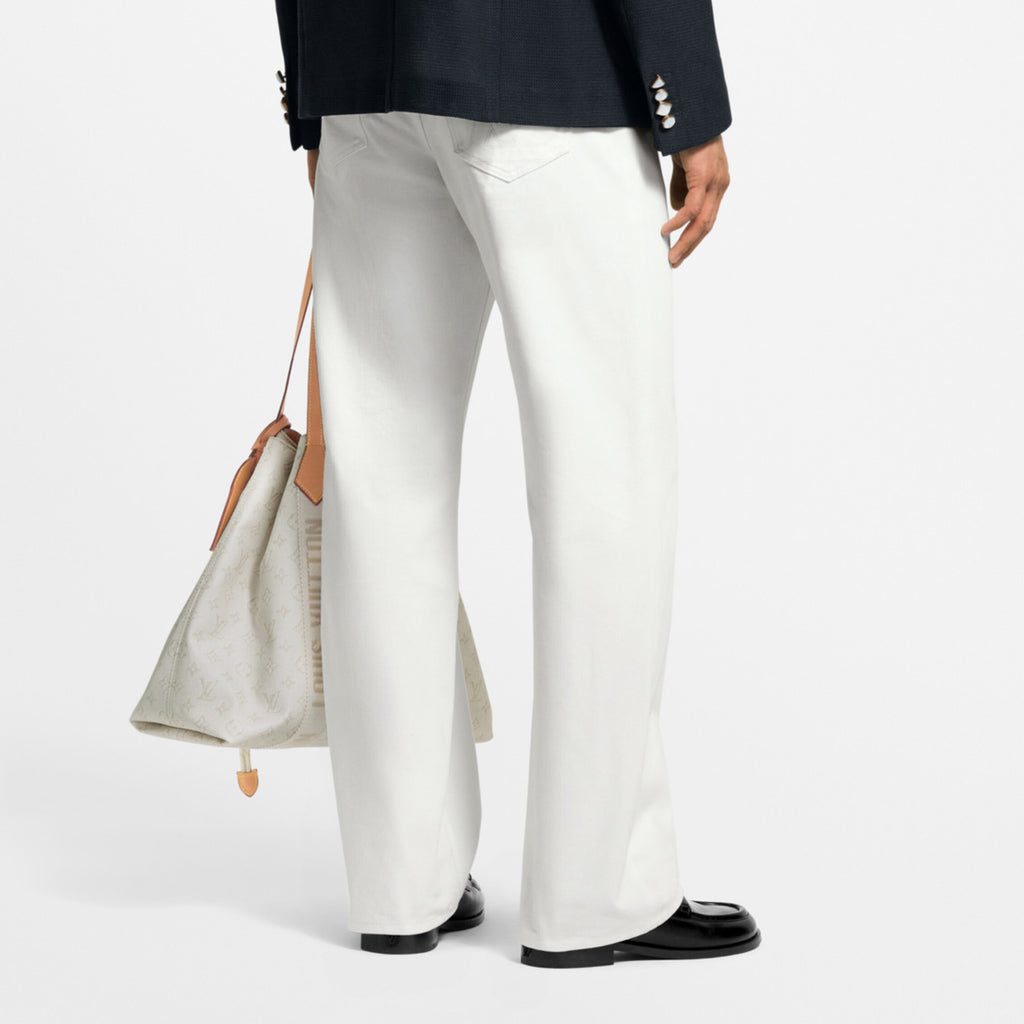 Louis Vuitton Men's Spring/Fall Fashion Classic Solid Color Back Pocket Embroidered White Denim Pants #79553