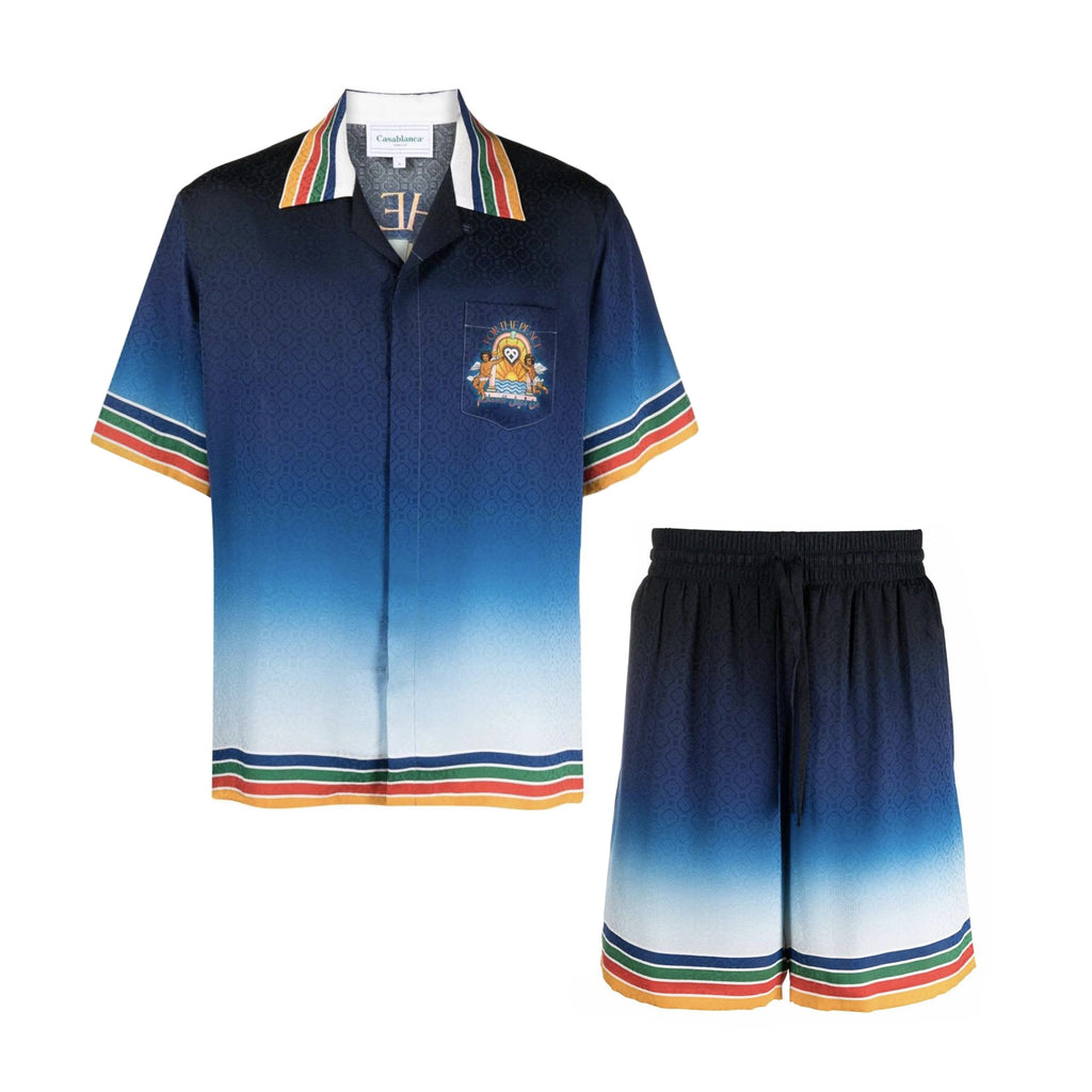Casablanca Men's Summer Gradient Angel Pattern Printed Single-Breasted Short-Sleeved Shirt and Casual Shorts Set Suit #77744