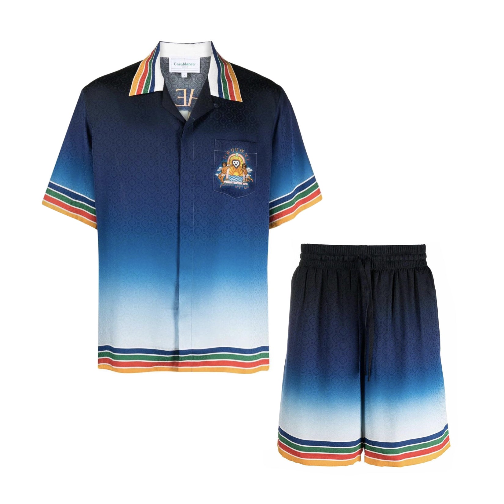 Casablanca Men's Summer Gradient Angel Pattern Printed Single-Breasted Short-Sleeved Shirt and Casual Shorts Set Suit #77744