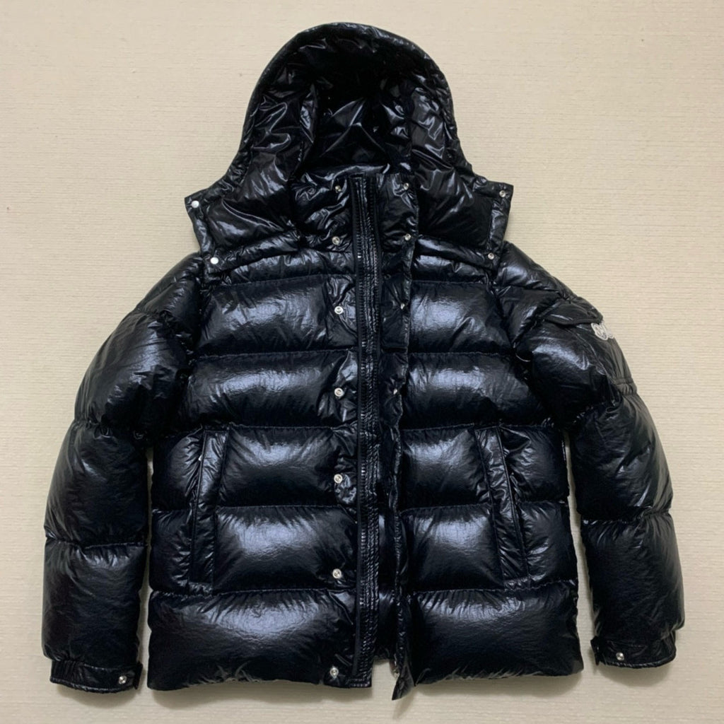 Moncler Men's Winter Warm Black Embroidered Logo Short Long Sleeve Hooded Puffer Down Jacket #71645