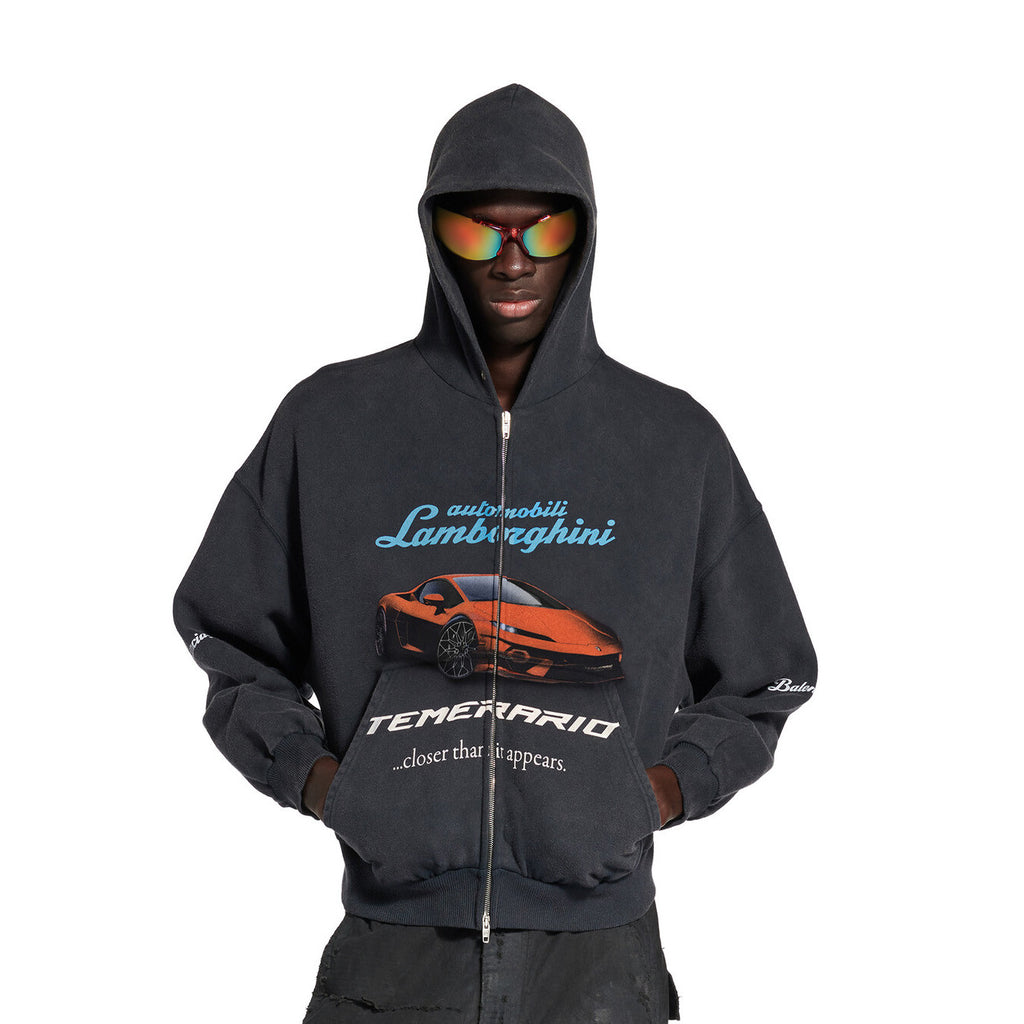 Balenciaga Automobili Lamborghini Hoodie Men's Spring/Autumn Solid Color Classic Printed Zipper Sweatshirt Pullover Hoodie#78122