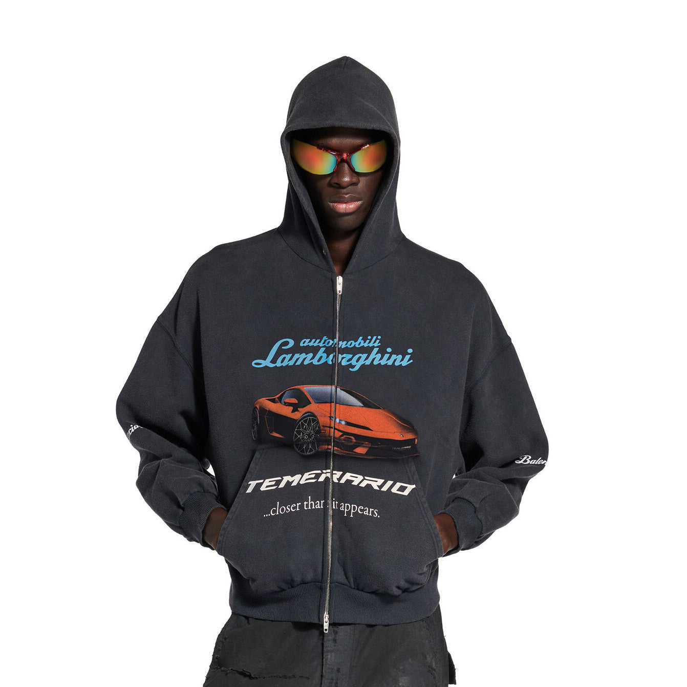 Balenciaga Automobili Lamborghini Hoodie Men's Spring/Autumn Solid Color Classic Printed Zipper Sweatshirt Pullover Hoodie#78122