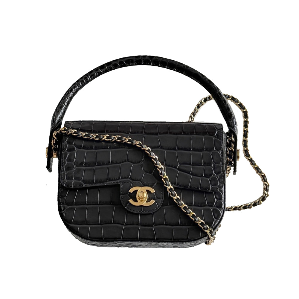 Chanel 26A Handle Clutch Bag Dark Gray Crocodile-embossed Stylish And Versatile Bag Bags #197507