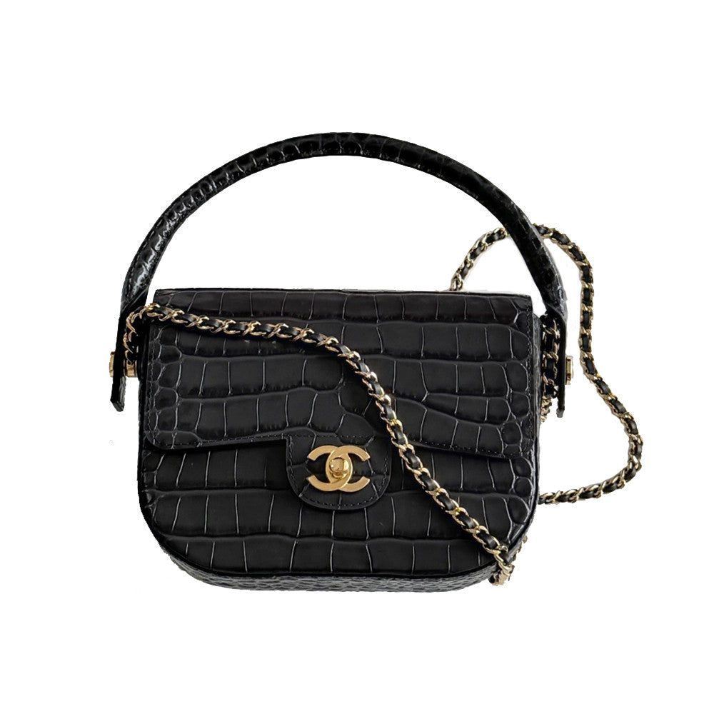 Chanel 26A Handle Clutch Bag Dark Gray Crocodile-embossed Stylish And Versatile Bag Bags #197507