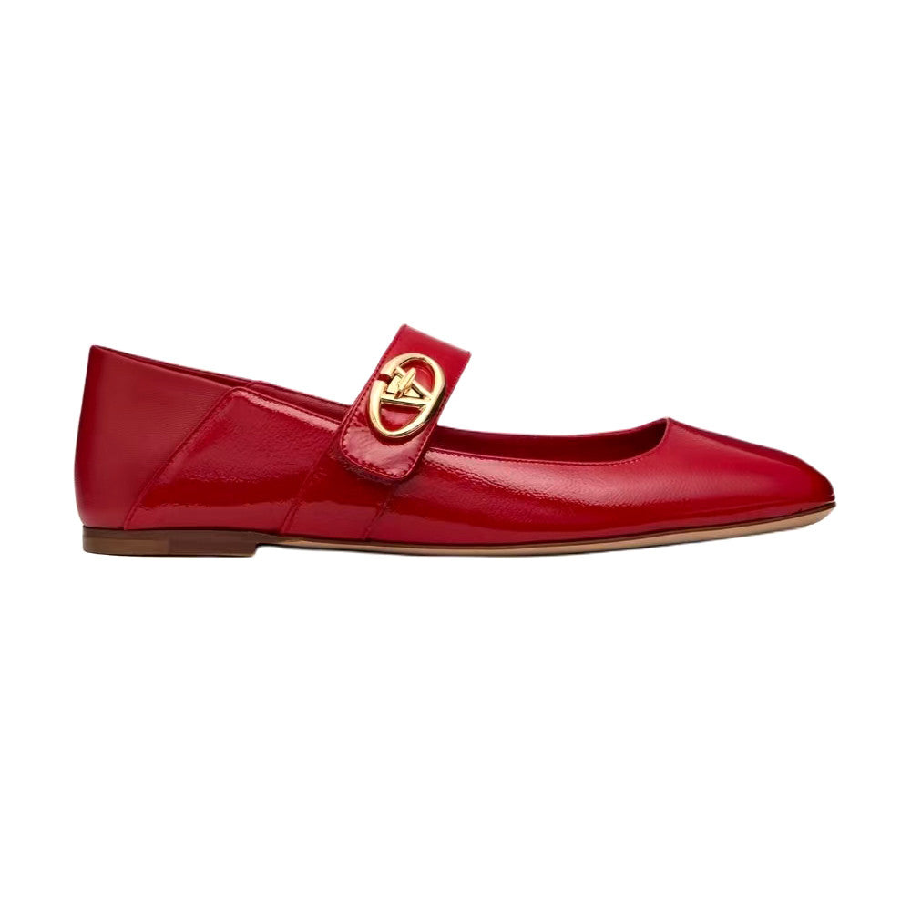 Valentino Women's Spring/Fall Fashion Classic Minimalist Elegant Solid Color Leather Flat Low Top Mary Jane Ballet Flats Shoes #79529
