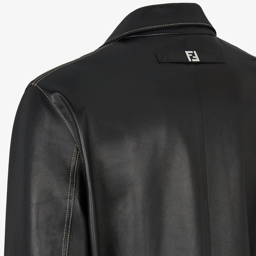 Fendi Men's Fall And Winter Black Long Sheepskin Jacket Fashion Bright Line Retro Single-breasted Luxury Leisure Jacket Coat Ngvp #8948