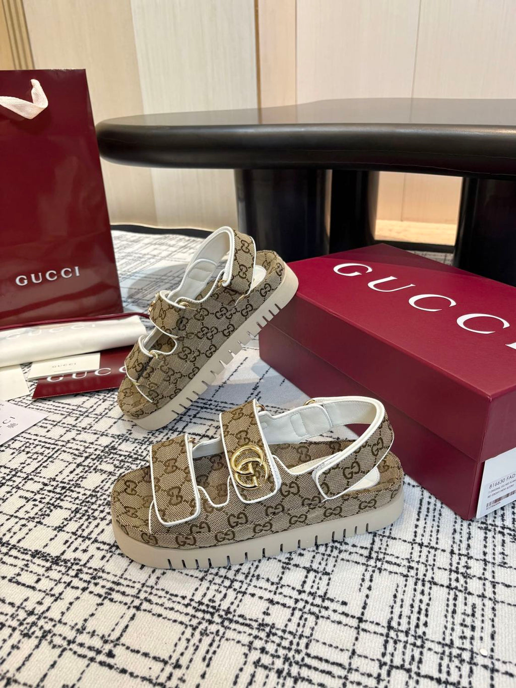Gucci Women's Summer Solid Color Canvas Round Toe Velcro Sandals Shoes #77322