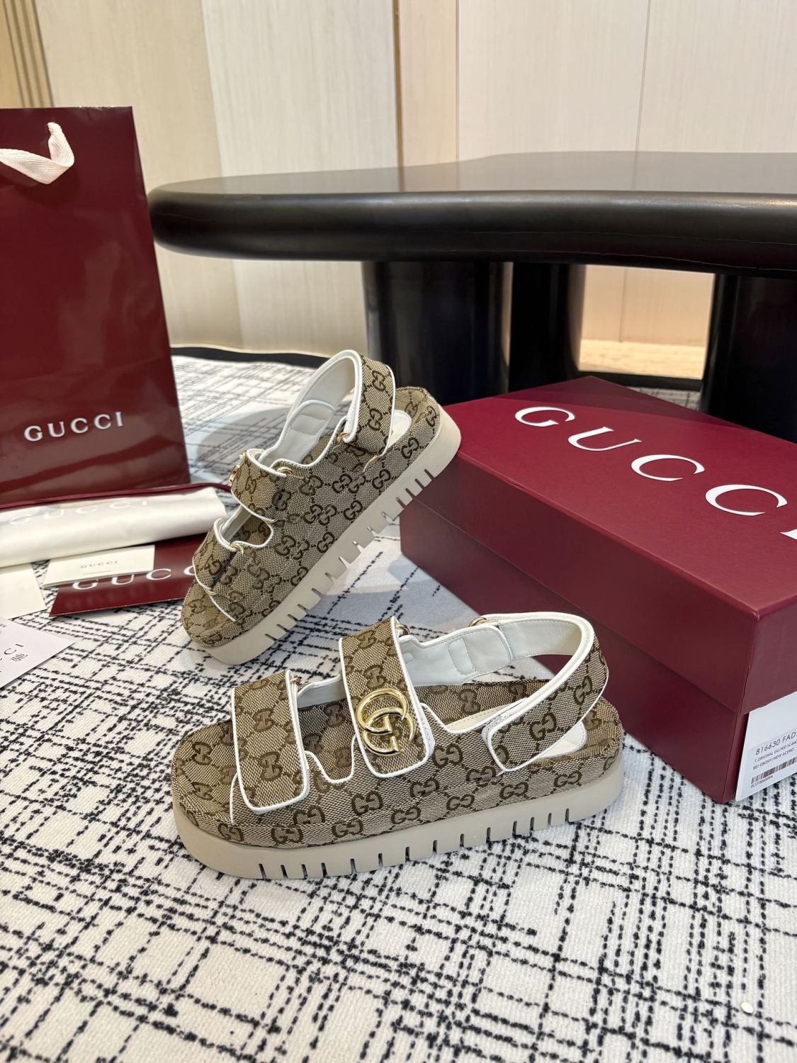Gucci Women's Summer Solid Color Canvas Round Toe Velcro Sandals Shoes #77322