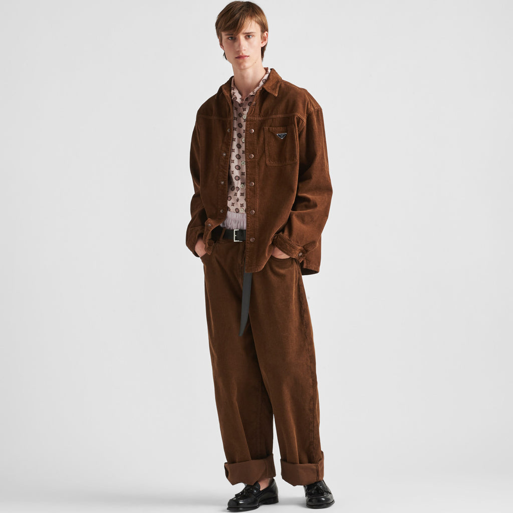 Prada Men's Spring and Autumn Solid Color Corduroy Single Breasted Lapel Long Sleeve Jacket Pants Set Suit #72275