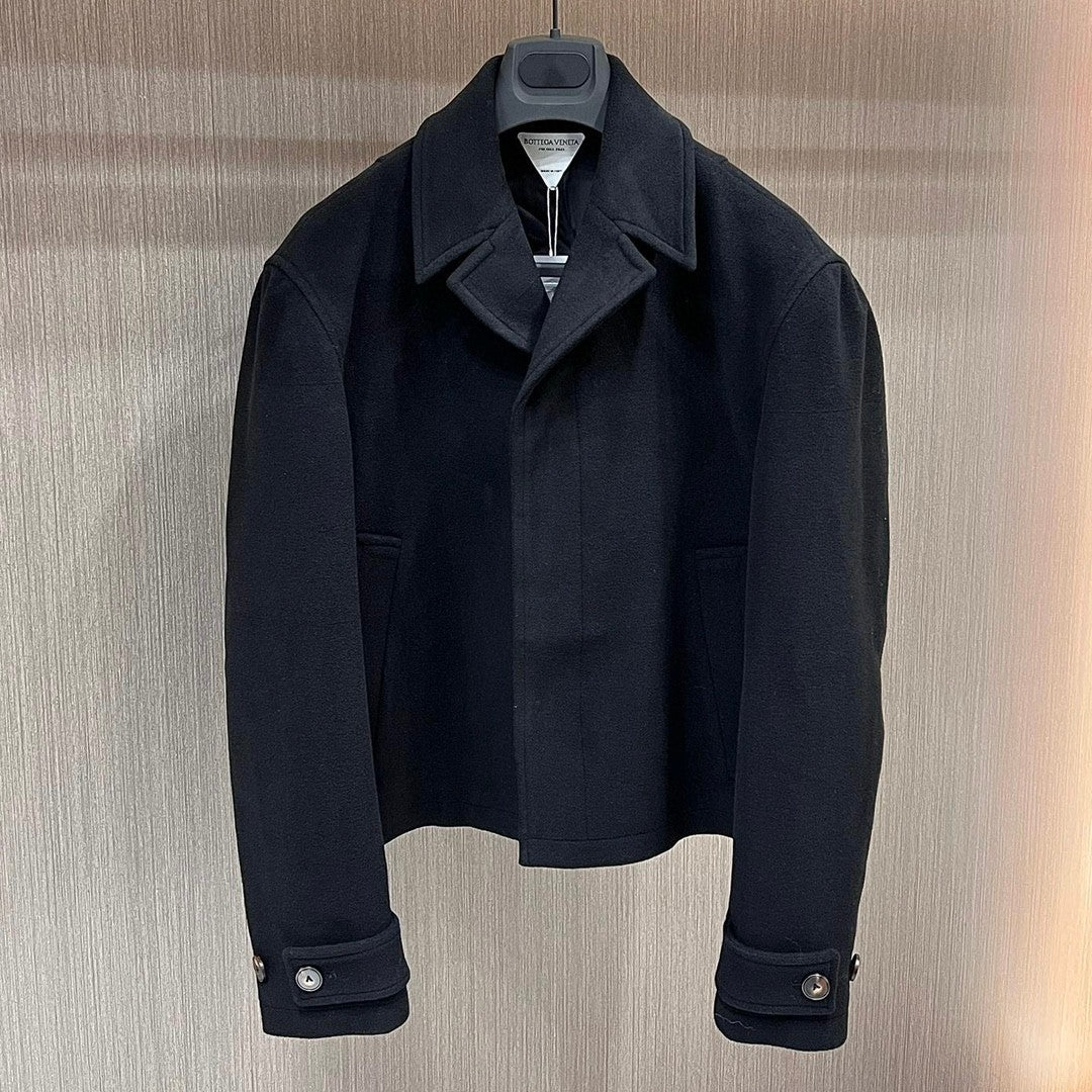 Bottega Veneta Men's Spring And Fall Solid Color Lapel Single-breasted Wool Jacket Black Suit Silhouette Fashion Casual Tweed Jacket  #71565