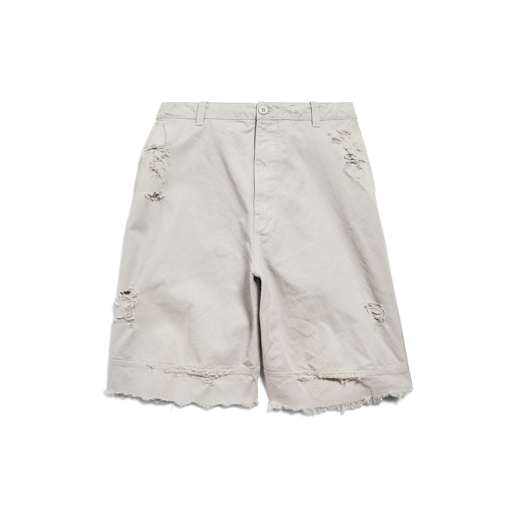 Balenciaga Workwear Shorts Men's Spring And Summer Cotton White Denim Shorts Fashion Trend Hole Casual Shorts Ngvp #1876