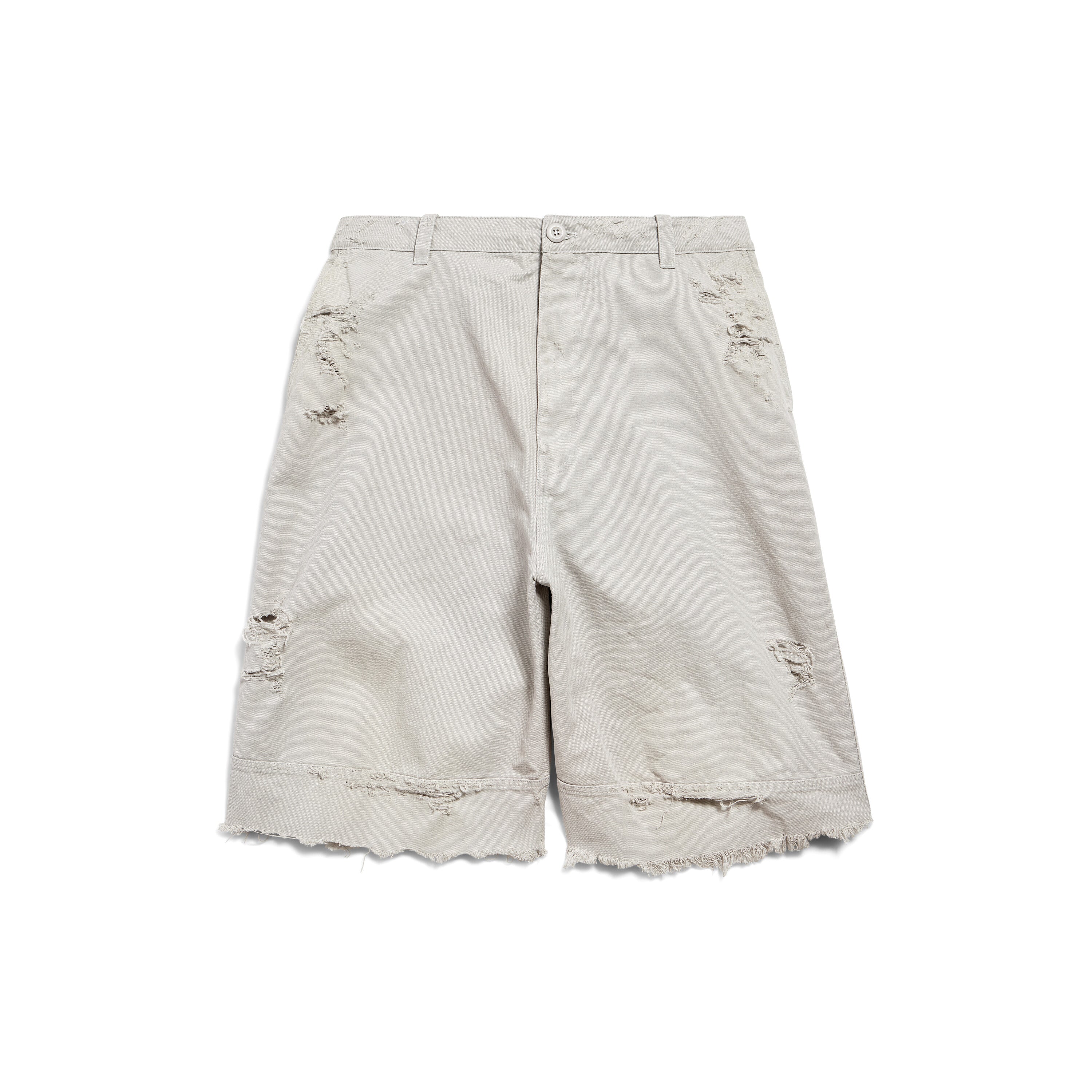 Balenciaga Workwear Shorts Men's Spring And Summer Cotton White Denim Shorts Fashion Trend Hole Casual Shorts Ngvp #1876