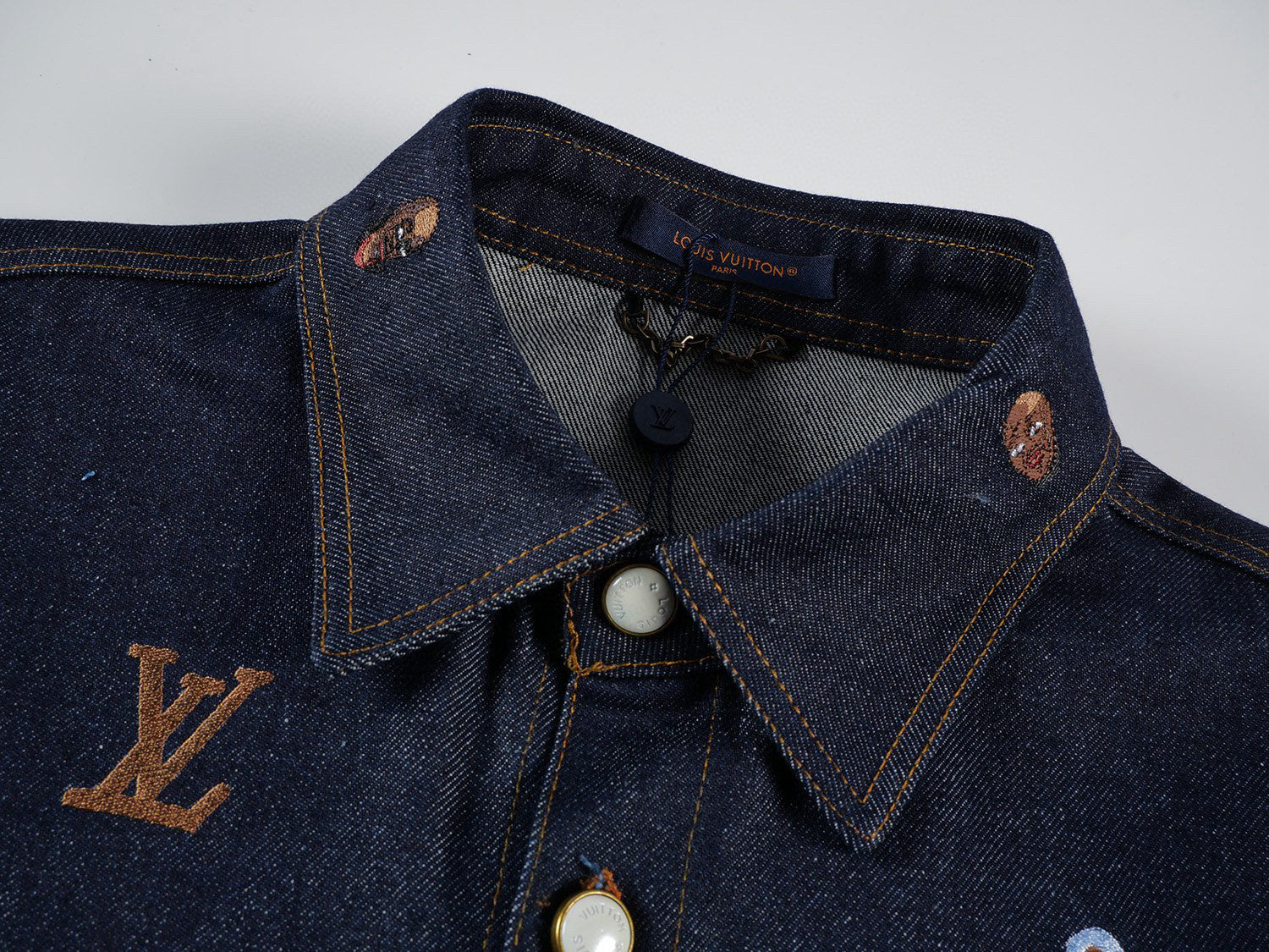 Louis Vuitton Men's Spring And Fall Dark Blue Monogrammed Embroidered Single-breasted Button Lapel Loose Casual Denim Long-sleeved Jacket Flared Jeans Pants Set Suit #73275