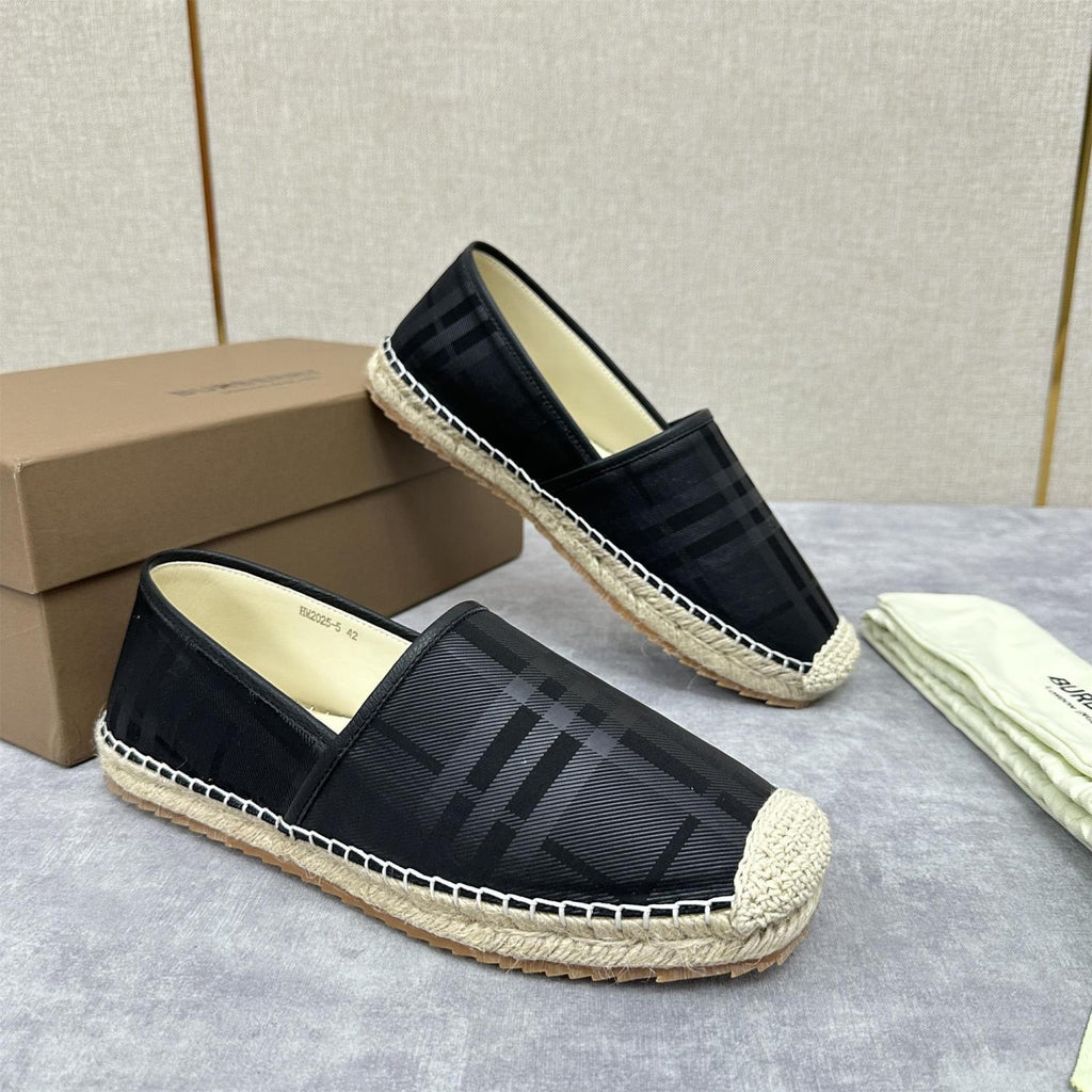 Burberry Men's Spring Summer Check Print Mews Cotton Woven Loafers Shoes #76884