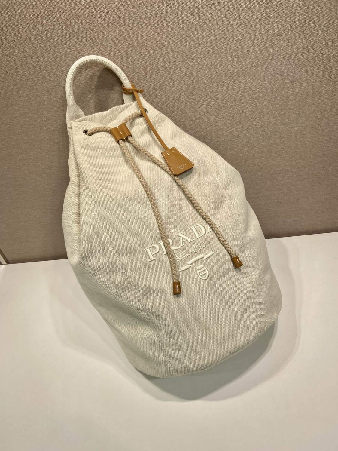 Prada Linen-blend Canvas Drawstring Travel Bag For Men Autumn/winter Fashion Trend Large Capacity Stylish Backpack Bags  2VY011_2CYA_F0216_V_OOO #81994A