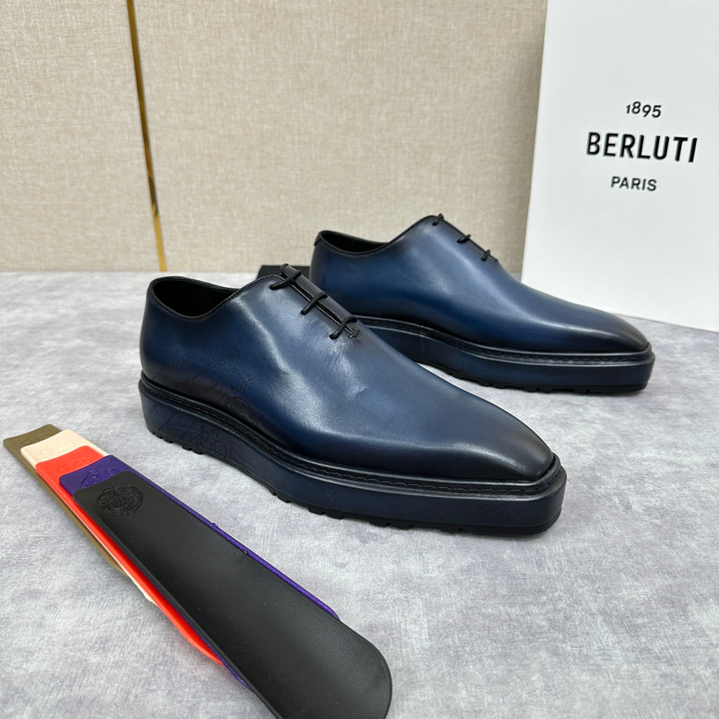 Berluti Alessandro Altof Men's Fall/Winter Fashion Classic Round Toe Slip On Lace Up Handcrafted Vintage Leather Oxford Shoes #79112