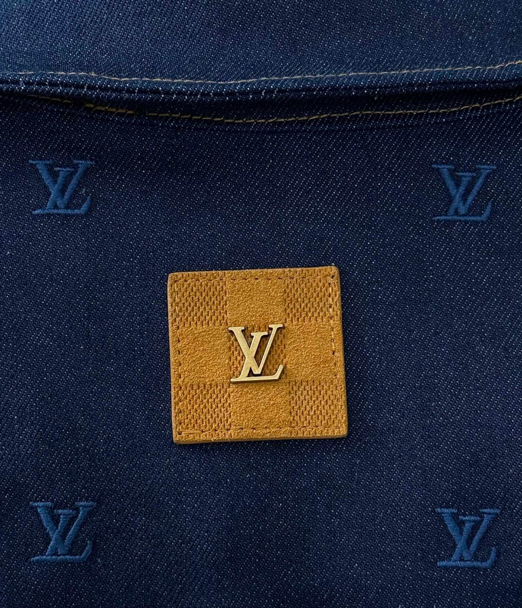Louis Vuitton Men's Spring And Autumn Logo Embroidery Color Line Single Breasted Denim Long Sleeved Jacket Jeans Pants Set Suit #74128
