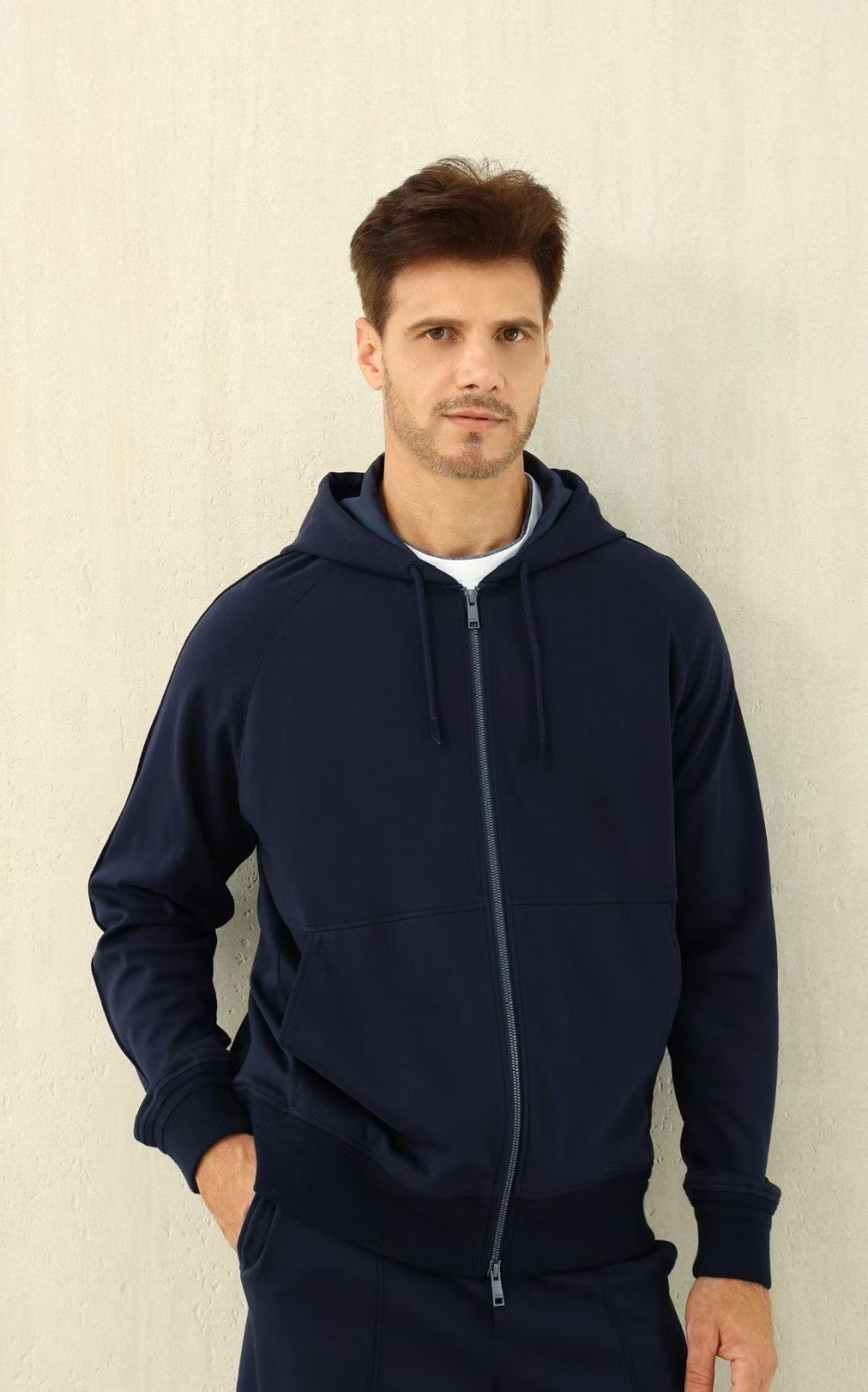 Ermenegildo Zegna Men's Spring/Fall Zipper Drawstring Hoodie Sweatshirt & Solid-Color Casual Pants Suit Set Ngvp #2352