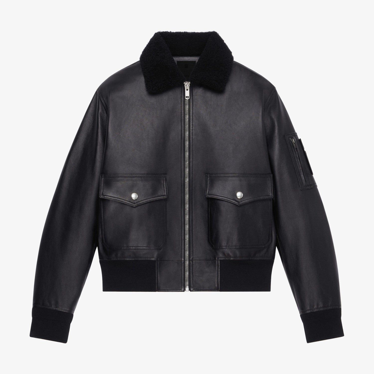 Givenchy Men's Winter Black Lamb Fur Collar Lapel Lambskin Leather Zipper Jacket #98473