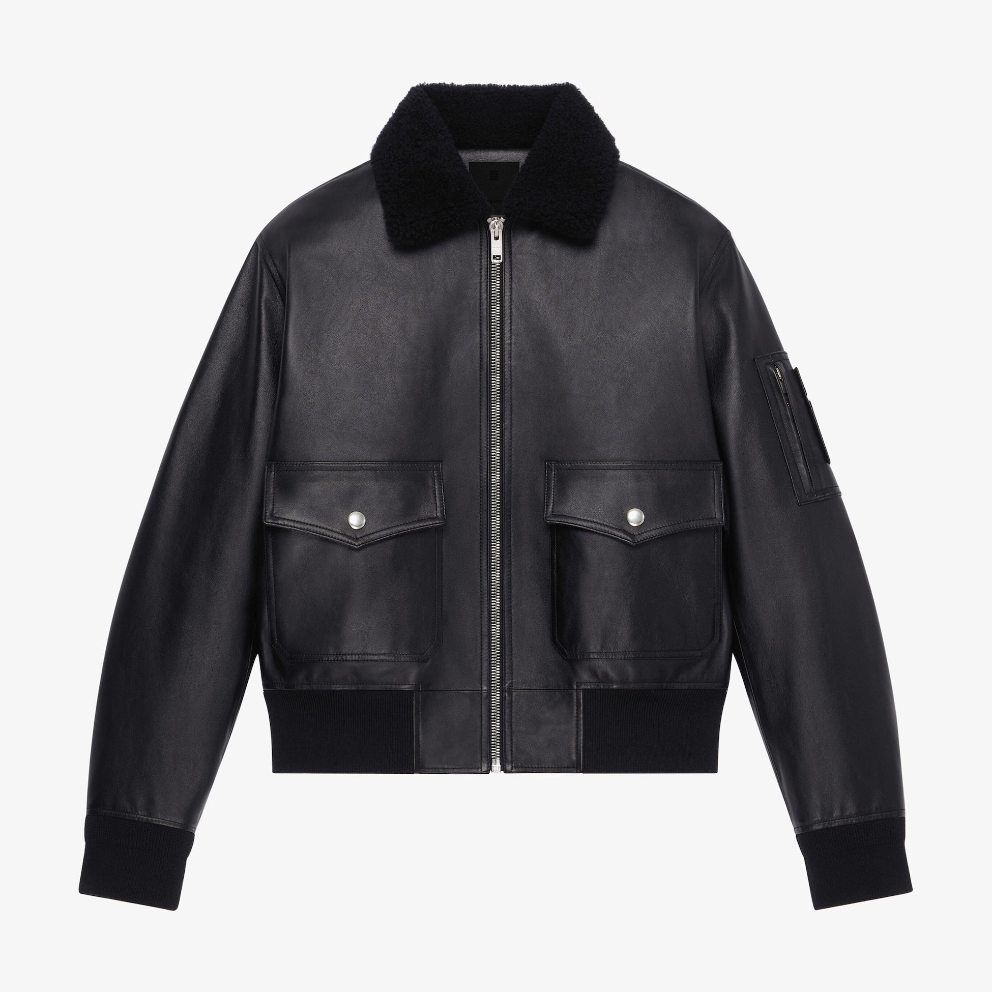 Givenchy Men's Winter Black Lamb Fur Collar Lapel Lambskin Leather Zipper Jacket #98473