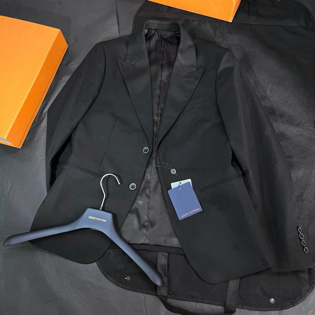 Louis Vuitton Men's Spring/Autumn Solid Colour Embroidered Hidden Pattern Printed V-Neck Single-Breasted Long-Sleeved Suit Jacket and Trousers Set Suit #77442