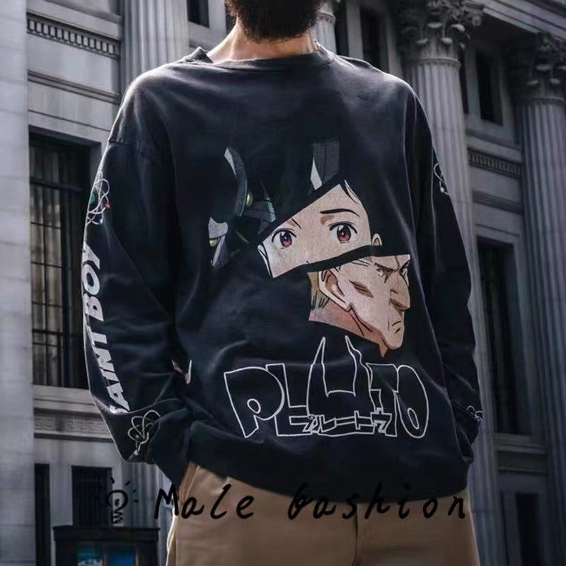 Saint Michael Men's Spring. Autumn And Winter High Street Letter Printed Round Neck Cotton Loose Pullover Long Sleeve Black Sweatshirt Ngvp #9471