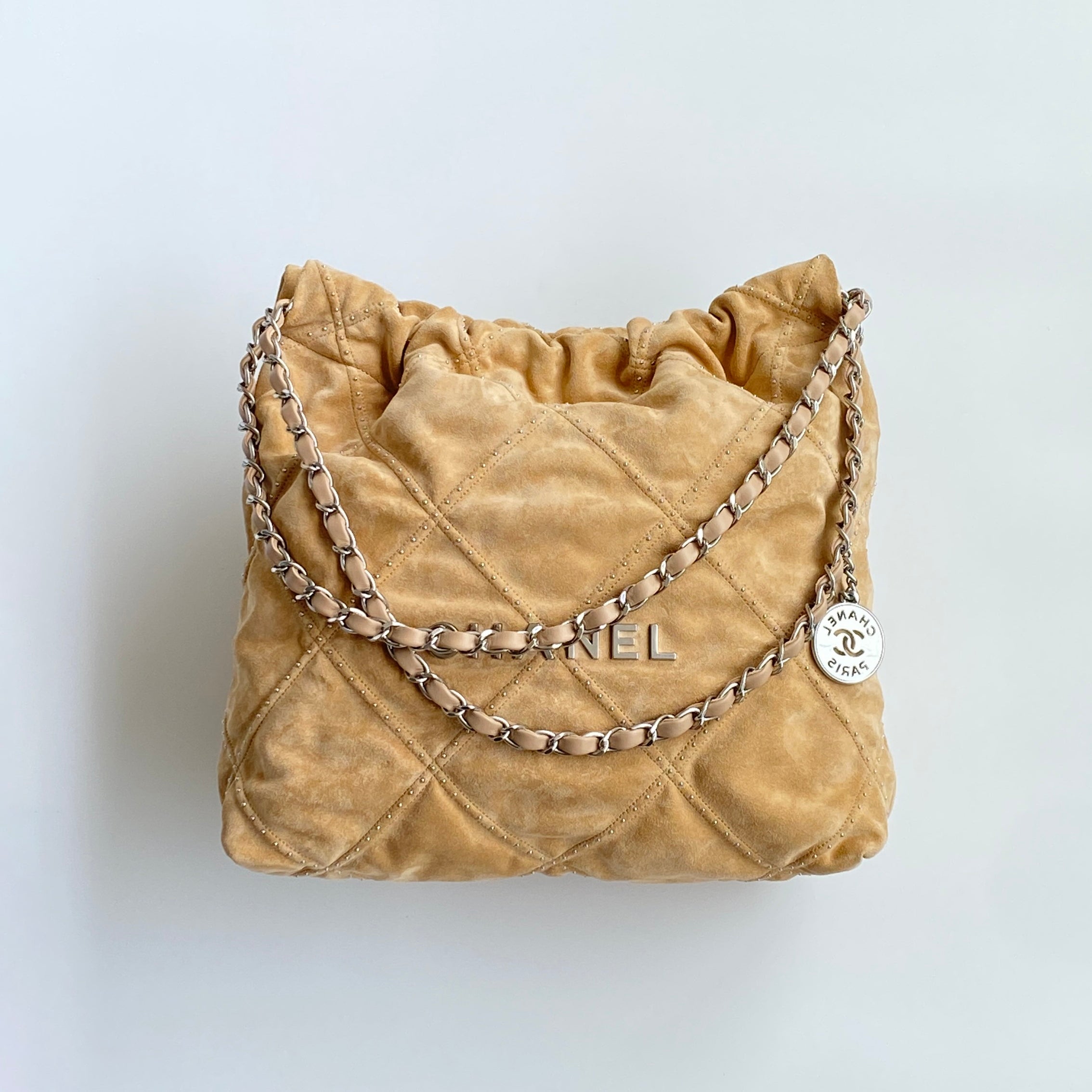 Chanel Women's Solid Colour Chain Shoulder Strap Suede Leather Studded Quilted Design Shoulder Tote Bag Bags #76948