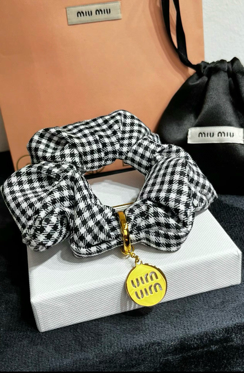 MiuMiu Women's Black and White Checkered Printed Hair Bands Headbands Hair Bands Hair Clips Jewelry #75549